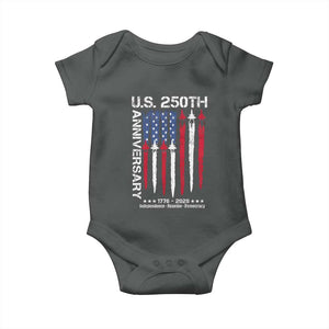 250th American Anniversary Baby Onesie 250 Years America USA Flag Fighter Jets Patriotic Veterans TS10 Dark Heather Print Your Wear
