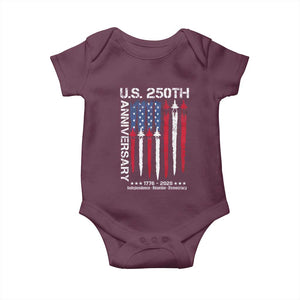 250th American Anniversary Baby Onesie 250 Years America USA Flag Fighter Jets Patriotic Veterans TS10 Maroon Print Your Wear