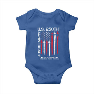 250th American Anniversary Baby Onesie 250 Years America USA Flag Fighter Jets Patriotic Veterans TS10 Royal Blue Print Your Wear