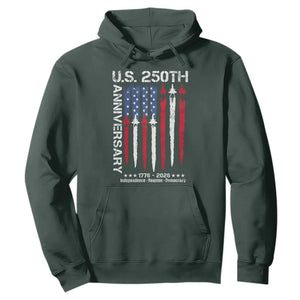 250th American Anniversary Hoodie 250 Years America USA Flag Fighter Jets Patriotic Veterans TS10 Dark Forest Green Print Your Wear