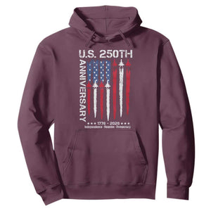 250th American Anniversary Hoodie 250 Years America USA Flag Fighter Jets Patriotic Veterans TS10 Maroon Print Your Wear