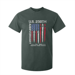 250th American Anniversary T Shirt For Kid 250 Years America USA Flag Fighter Jets Patriotic Veterans TS10 Dark Forest Green Print Your Wear