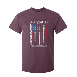 250th American Anniversary T Shirt For Kid 250 Years America USA Flag Fighter Jets Patriotic Veterans TS10 Maroon Print Your Wear