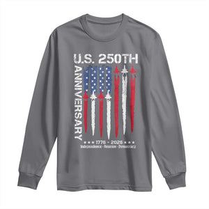 250th American Anniversary Long Sleeve Shirt 250 Years America USA Flag Fighter Jets Patriotic Veterans TS10 Charcoal Print Your Wear