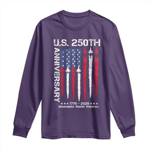 250th American Anniversary Long Sleeve Shirt 250 Years America USA Flag Fighter Jets Patriotic Veterans TS10 Purple Print Your Wear