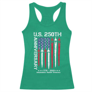 250th American Anniversary Racerback Tank Top 250 Years America USA Flag Fighter Jets Patriotic Veterans TS10 Irish Green Print Your Wear