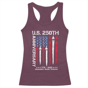 250th American Anniversary Racerback Tank Top 250 Years America USA Flag Fighter Jets Patriotic Veterans TS10 Maroon Print Your Wear