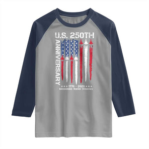 250th American Anniversary Raglan Shirt 250 Years America USA Flag Fighter Jets Patriotic Veterans TS10 Sport Gray Navy Print Your Wear