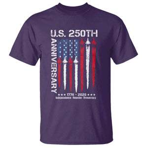 250th American Anniversary T Shirt 250 Years America USA Flag Fighter Jets Patriotic Veterans TS10 Purple Print Your Wear