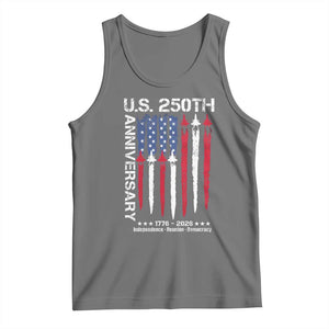 250th American Anniversary Tank Top 250 Years America USA Flag Fighter Jets Patriotic Veterans TS10 Black Heather Print Your Wear