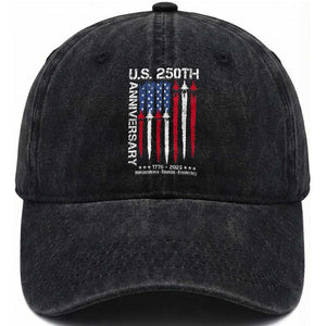 250th American Anniversary Washed Cotton Baseball Cap 250 Years America USA Flag Fighter Jets Patriotic Veterans TS10 Washed Cap Universal Fit Black Print Your Wear