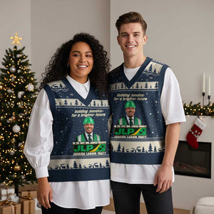 Jamaica Labour Party V-Neck Knit Sweater Vest Andrew Holness JLP Supporter Gifts TS10 Navy Beige Print Your Wear