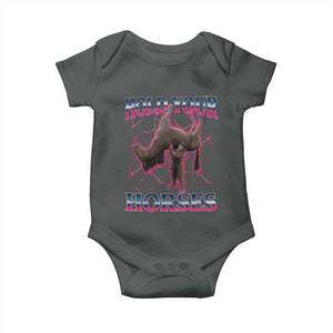 Hold Your Horses Funny Meme Baby Onesie Vintage 90s Style Bootleg Graphic TS10 Dark Heather Print Your Wear