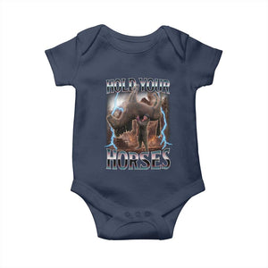 Funny Meme Hold Your Horses Baby Onesie Vintage 90s Style Bootleg Graphic TS10 Navy Print Your Wear