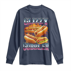 Glizzy Gobbler Long Sleeve Shirt Vintage Hot Dog Meme Funny Foodie Gen Z TS10 Navy Print Your Wear