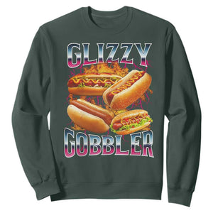 Glizzy Gobbler Sweatshirt Vintage Hot Dog Meme Funny Foodie Gen Z TS10 Dark Forest Green Print Your Wear