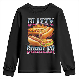 Glizzy Gobbler Youth Sweatshirt Vintage Hot Dog Meme Funny Foodie Gen Z TS10 Black Print Your Wear