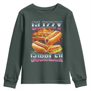 Glizzy Gobbler Youth Sweatshirt Vintage Hot Dog Meme Funny Foodie Gen Z TS10 Dark Forest Green Print Your Wear