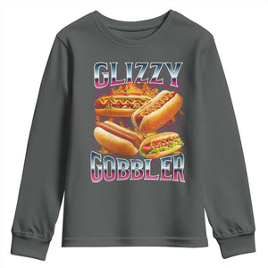 Glizzy Gobbler Youth Sweatshirt Vintage Hot Dog Meme Funny Foodie Gen Z TS10 Dark Heather Print Your Wear