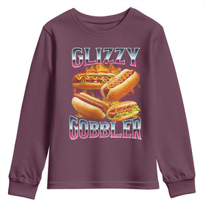 Glizzy Gobbler Youth Sweatshirt Vintage Hot Dog Meme Funny Foodie Gen Z TS10 Maroon Print Your Wear