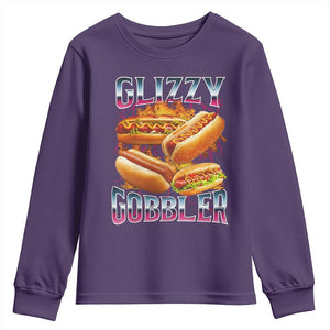 Glizzy Gobbler Youth Sweatshirt Vintage Hot Dog Meme Funny Foodie Gen Z TS10 Purple Print Your Wear