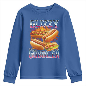 Glizzy Gobbler Youth Sweatshirt Vintage Hot Dog Meme Funny Foodie Gen Z TS10 Royal Blue Print Your Wear