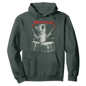 Rock On Vintage Drummer Cat Hoodie Vintage 90s 80s Band Style Gift for Cat Owners TS10 Dark Forest Green Print Your Wear