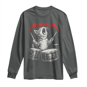 Rock On Vintage Drummer Cat Long Sleeve Shirt Vintage 90s 80s Band Style Gift for Cat Owners TS10 Dark Heather Print Your Wear