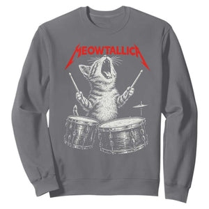 Rock On Vintage Drummer Cat Sweatshirt Vintage 90s 80s Band Style Gift for Cat Owners TS10 Charcoal Print Your Wear