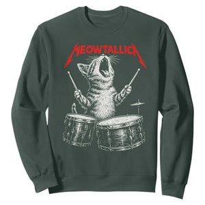Rock On Vintage Drummer Cat Sweatshirt Vintage 90s 80s Band Style Gift for Cat Owners TS10 Dark Forest Green Print Your Wear