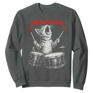 Rock On Vintage Drummer Cat Sweatshirt Vintage 90s 80s Band Style Gift for Cat Owners TS10 Dark Heather Print Your Wear