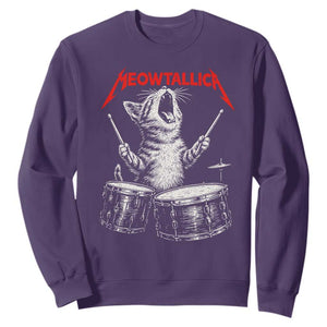 Rock On Vintage Drummer Cat Sweatshirt Vintage 90s 80s Band Style Gift for Cat Owners TS10 Purple Print Your Wear