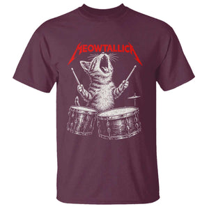 Rock On Vintage Drummer Cat T Shirt Vintage 90s 80s Band Style Gift for Cat Owners TS10 Maroon Print Your Wear