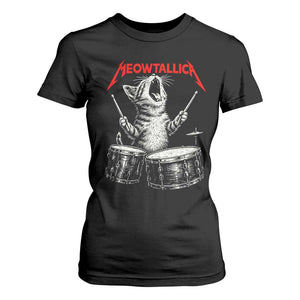 Rock On Vintage Drummer Cat T Shirt For Women Vintage 90s 80s Band Style Gift for Cat Owners TS10 Black Print Your Wear
