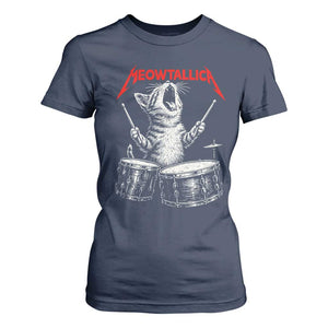 Rock On Vintage Drummer Cat T Shirt For Women Vintage 90s 80s Band Style Gift for Cat Owners TS10 Navy Print Your Wear