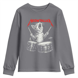 Rock On Vintage Drummer Cat Youth Sweatshirt Vintage 90s 80s Band Style Gift for Cat Owners TS10 Charcoal Print Your Wear