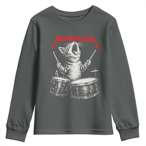Rock On Vintage Drummer Cat Youth Sweatshirt Vintage 90s 80s Band Style Gift for Cat Owners TS10 Dark Heather Print Your Wear