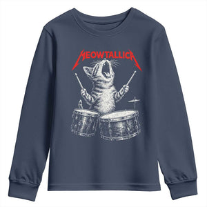 Rock On Vintage Drummer Cat Youth Sweatshirt Vintage 90s 80s Band Style Gift for Cat Owners TS10 Navy Print Your Wear