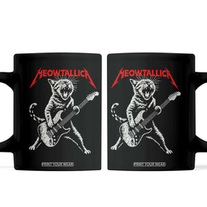 Funny Cat Playing Guitar Coffee Mug Vintage 90s Classic Rock Star Cat Graphic Rock and Roll TS10 Black Print Your Wear