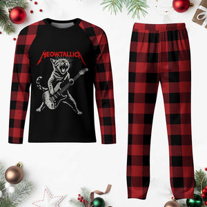 Funny Cat Playing Guitar Plaid Pajama Set Vintage 90s Classic Rock Star Cat Graphic Rock and Roll TS10 Buffalo Plaid Print Your Wear
