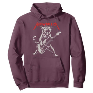 Funny Cat Playing Guitar Hoodie Vintage 90s Classic Rock Star Cat Graphic Rock and Roll TS10 Maroon Print Your Wear