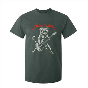 Funny Cat Playing Guitar T Shirt For Kid Vintage 90s Classic Rock Star Cat Graphic Rock and Roll TS10 Dark Forest Green Print Your Wear