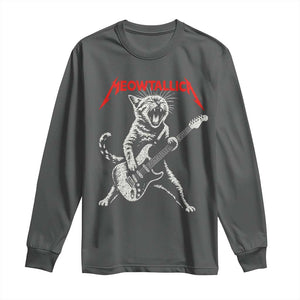 Funny Cat Playing Guitar Long Sleeve Shirt Vintage 90s Classic Rock Star Cat Graphic Rock and Roll TS10 Dark Heather Print Your Wear