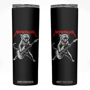 Funny Cat Playing Guitar Skinny Tumbler Vintage 90s Classic Rock Star Cat Graphic Rock and Roll TS10 Black Print Your Wear