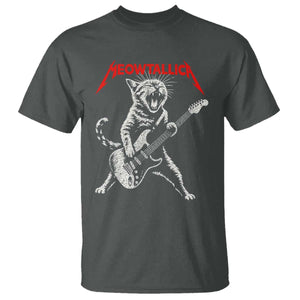 Funny Cat Playing Guitar T Shirt Vintage 90s Classic Rock Star Cat Graphic Rock and Roll TS10 Dark Heather Print Your Wear