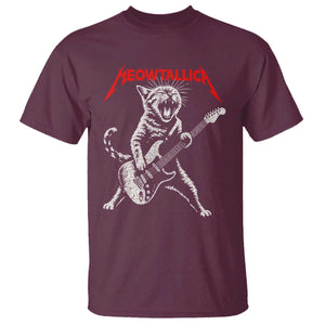 Funny Cat Playing Guitar T Shirt Vintage 90s Classic Rock Star Cat Graphic Rock and Roll TS10 Maroon Print Your Wear