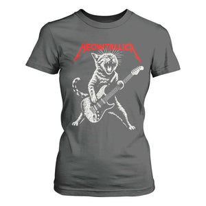 Funny Cat Playing Guitar T Shirt For Women Vintage 90s Classic Rock Star Cat Graphic Rock and Roll TS10 Dark Heather Print Your Wear