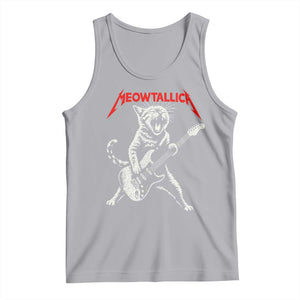 Funny Cat Playing Guitar Tank Top Vintage 90s Classic Rock Star Cat Graphic Rock and Roll TS10 Athletic Heather Print Your Wear