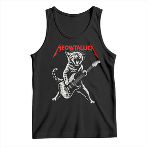 Funny Cat Playing Guitar Tank Top Vintage 90s Classic Rock Star Cat Graphic Rock and Roll TS10 Black Print Your Wear