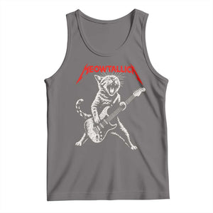 Funny Cat Playing Guitar Tank Top Vintage 90s Classic Rock Star Cat Graphic Rock and Roll TS10 Deep Heather Print Your Wear